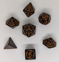 7 Piece Polyhedral Dice Set - Black with Orange Skull (Halloween)